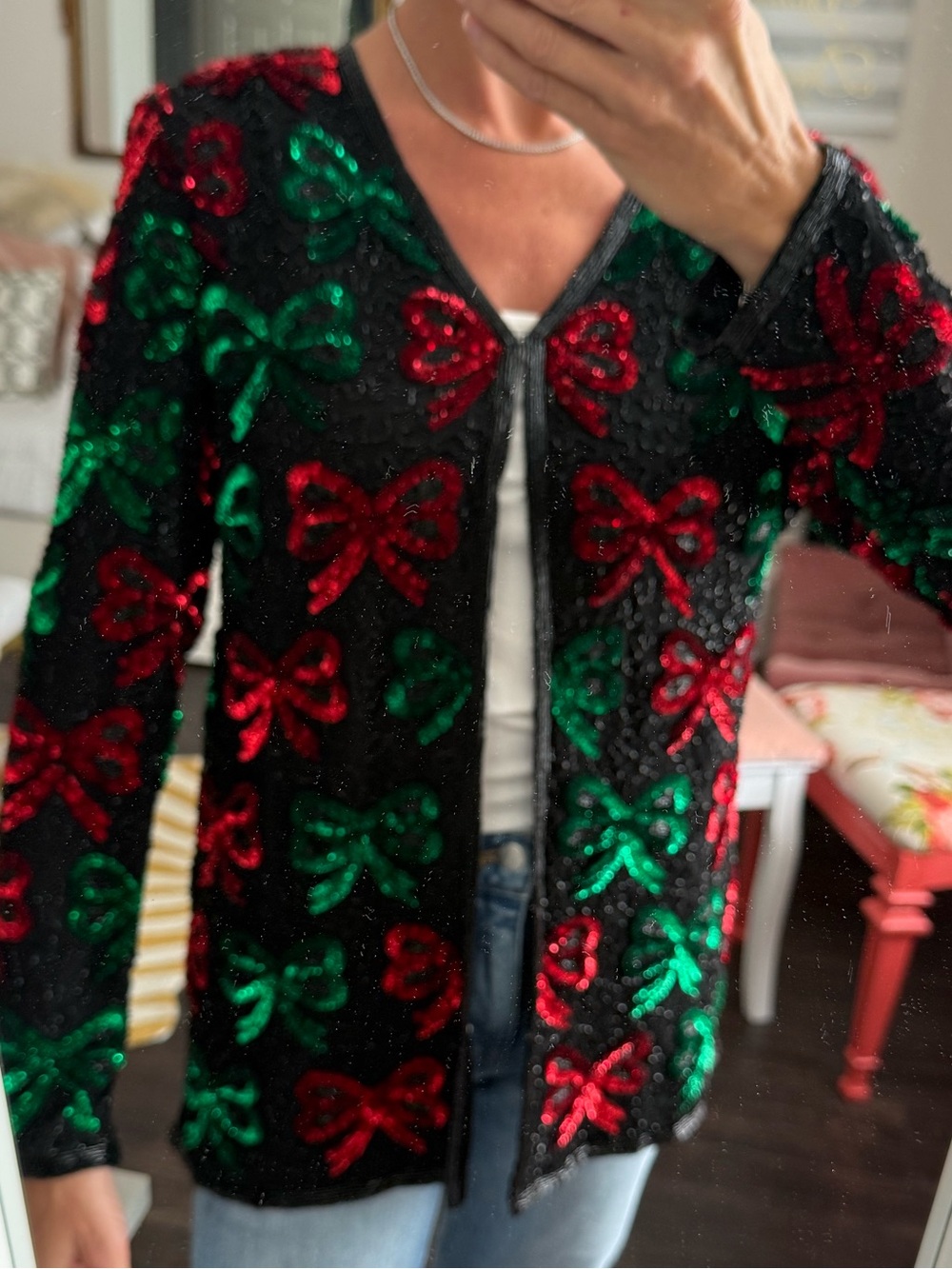 NWT Laurence Kazar Silk Beaded Sequin Bow Holiday Jacket Top M - Picture 2 of 12
